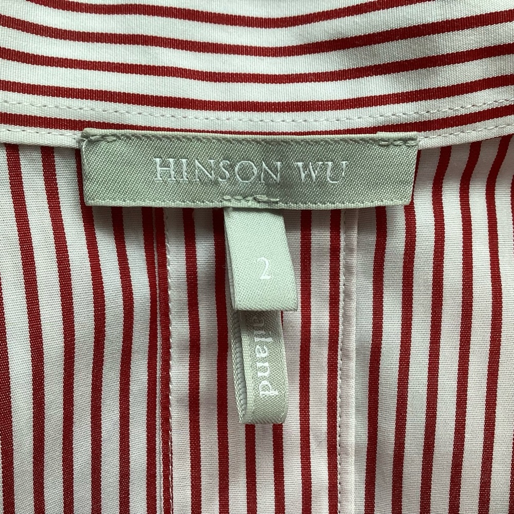 Hinson Wu Aileen Popover Top Red Stripes 3/4 Sleeves Sz 2(S) - Picture 6 of 10